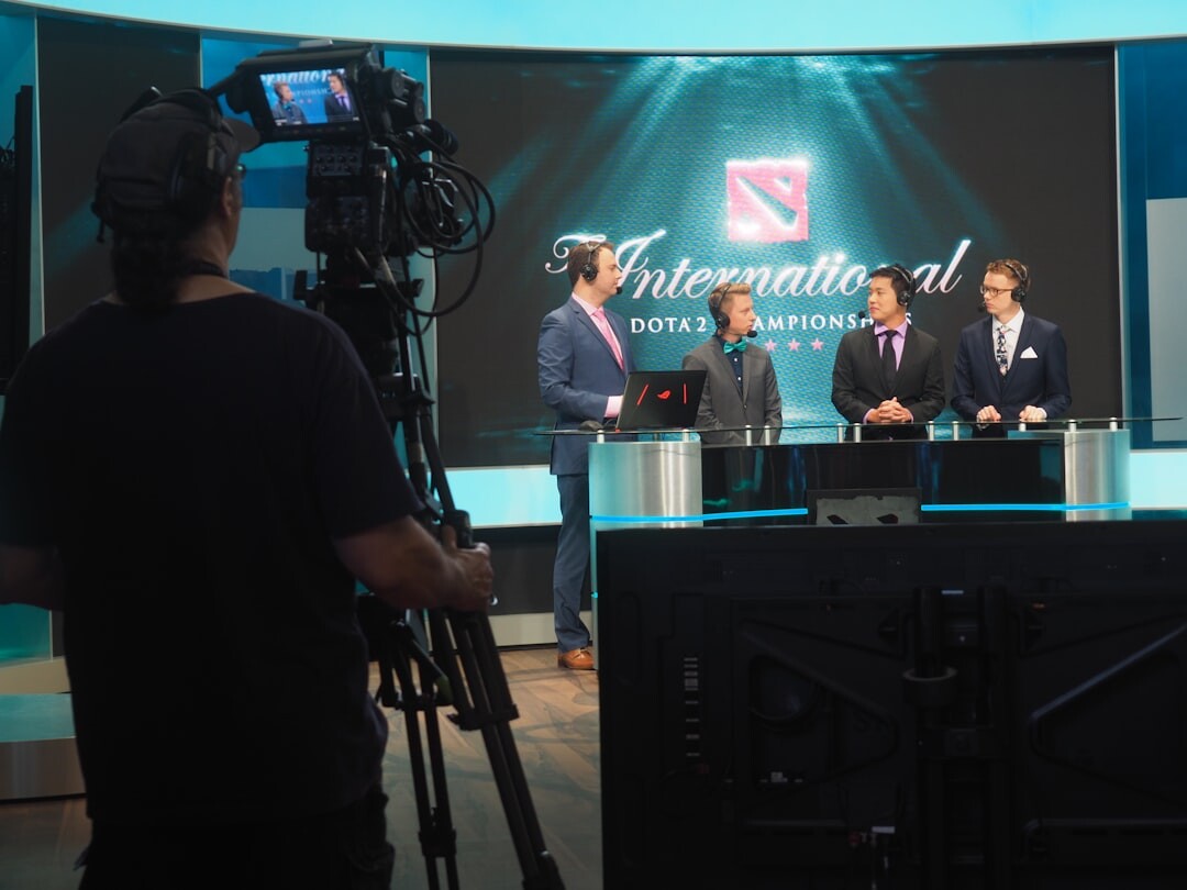 Journalist interviewing a guest in a studio with a microphone